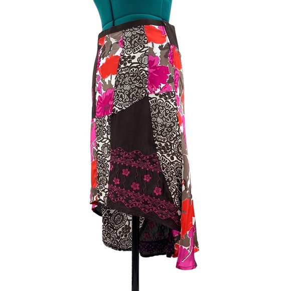 D.E.P.T. NWOT Brown and Pink Patchwork Style High Low Midi Skirt, XS - Picture 2 of 16